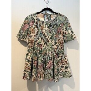 NEW Hilary Macmillan Jacquard Peplum Top Women Small Tapestry Floral Art to Wear